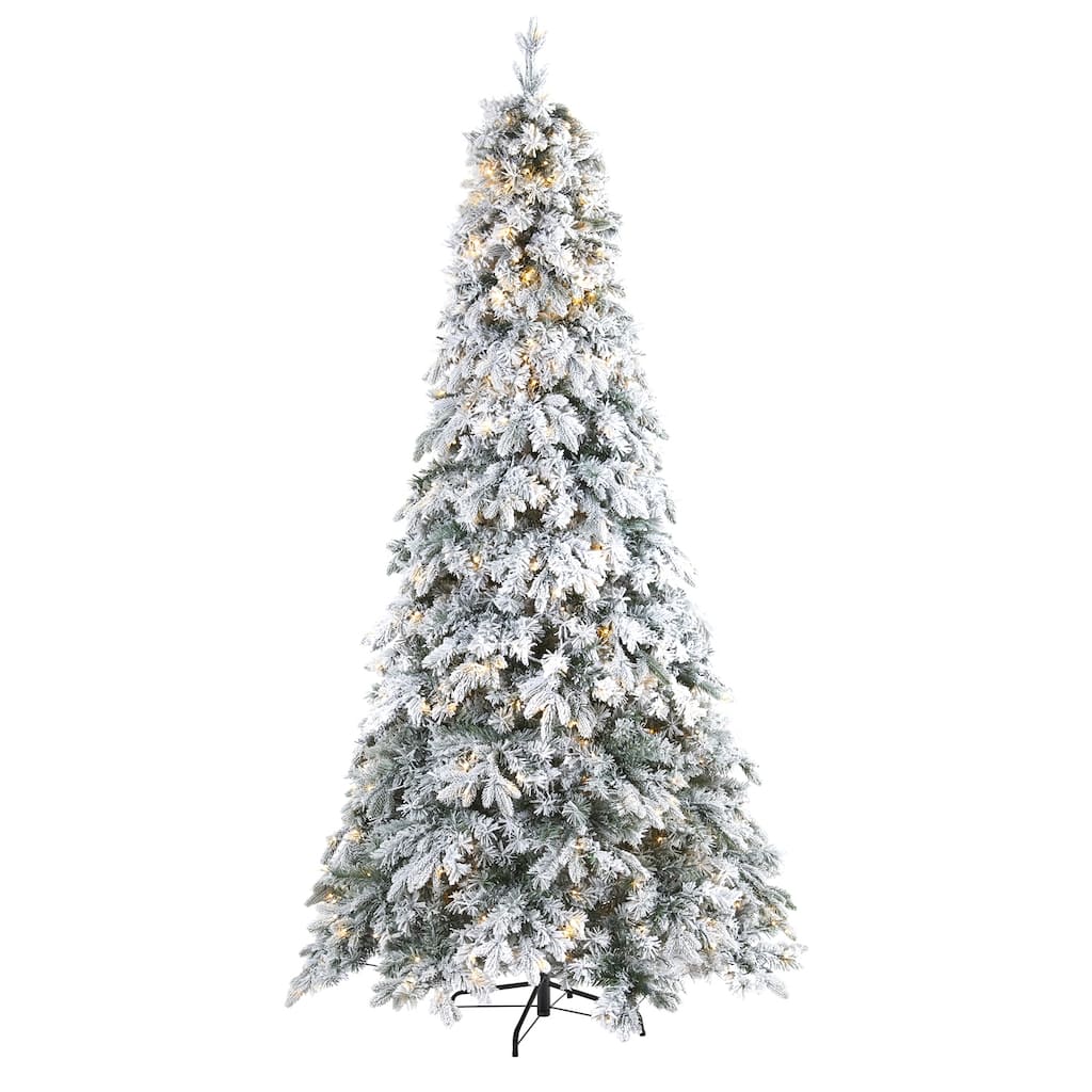 8ft Flocked Christmas Tree with Lights, Artificial Pine Tree, Holiday Decor, Realistic Holiday Tree - White - 96