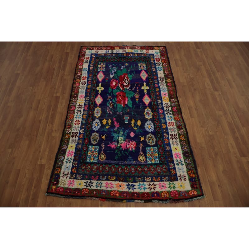Hand Knotted Oriental 100% Wool Carpet Tribal Geometric Navy Blue & Blues Morocco Area Rug - 8' 3'' X 4' 8''
