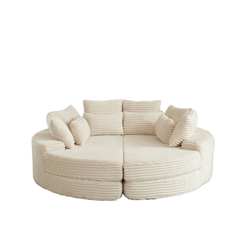 78.5-inch Corduroy Round Oversized Recliner,Converts into Two Recliners,2-In-1 Sofa Bed