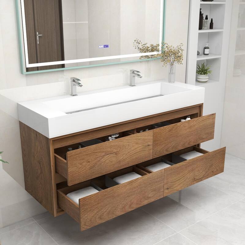 Victoria 60" Wall Mounted Modern Vanity with Double Acrylic Sink
