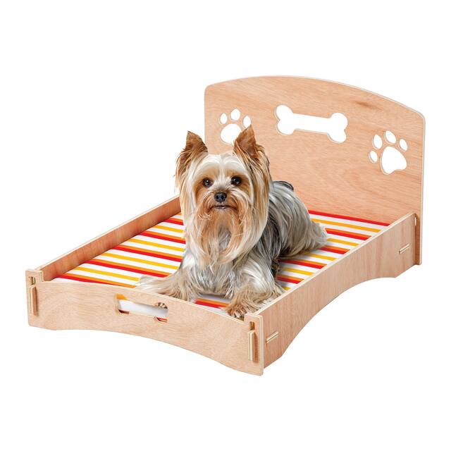 Wooden Bone & Paw Design Sofa Cat & Dog Bed With Removable Cover - small