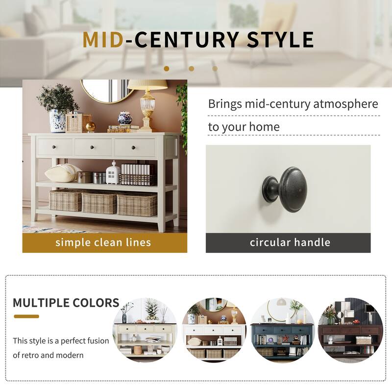 50" Solid Wood Console Table Mid-Century Side Table Entryway Table