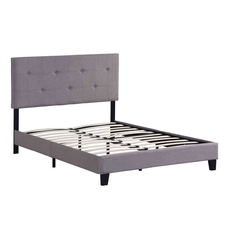 King Size Upholstered Platform Bed Frame with Linen Fabric Headboard, No Box Spring Required