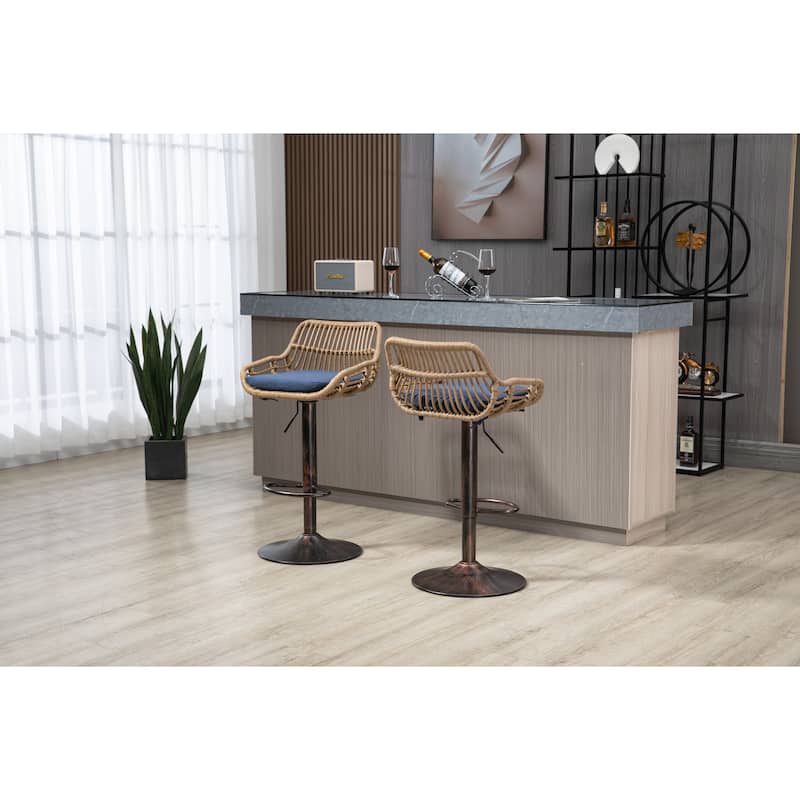 Set of 2 Swivel Upholstered Adjustable Counter Height Bar Stools With Footrest
