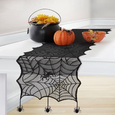 Crawling Halloween Spider Lace Table Runner and Mantle Scarf - 13"x70"