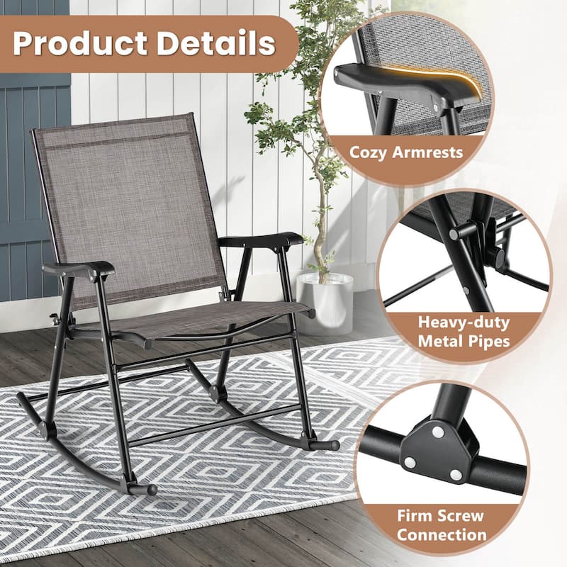 Costway 2 PCS Patio Folding Rocking Chair Heavy-Duty Metal Frame - See Details