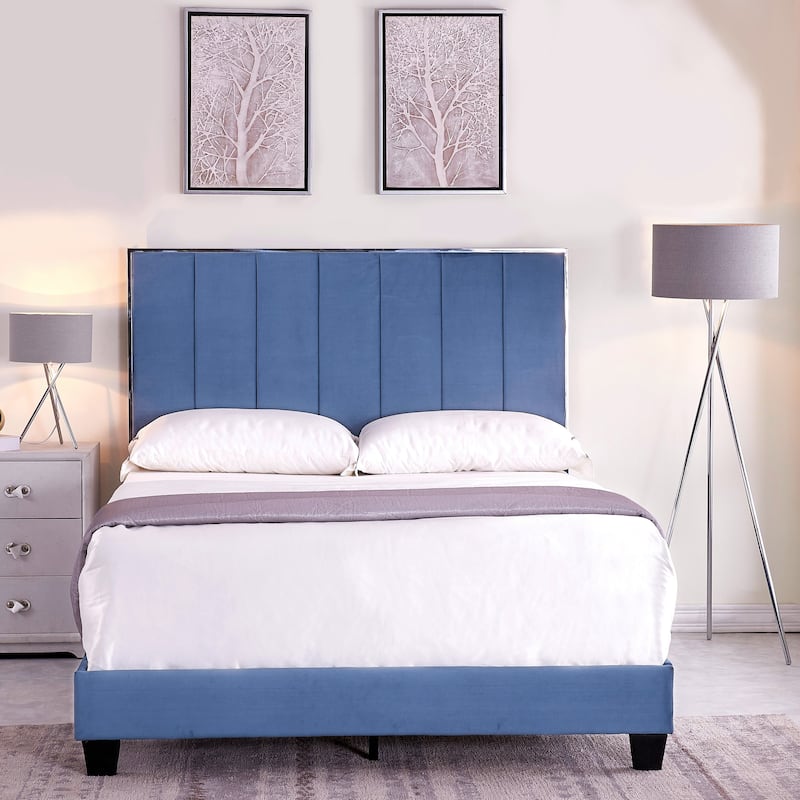 Mallory Upholstered Platform Bed by US PRIDE FURNITURE - PRUSSIAN BLUE - Full