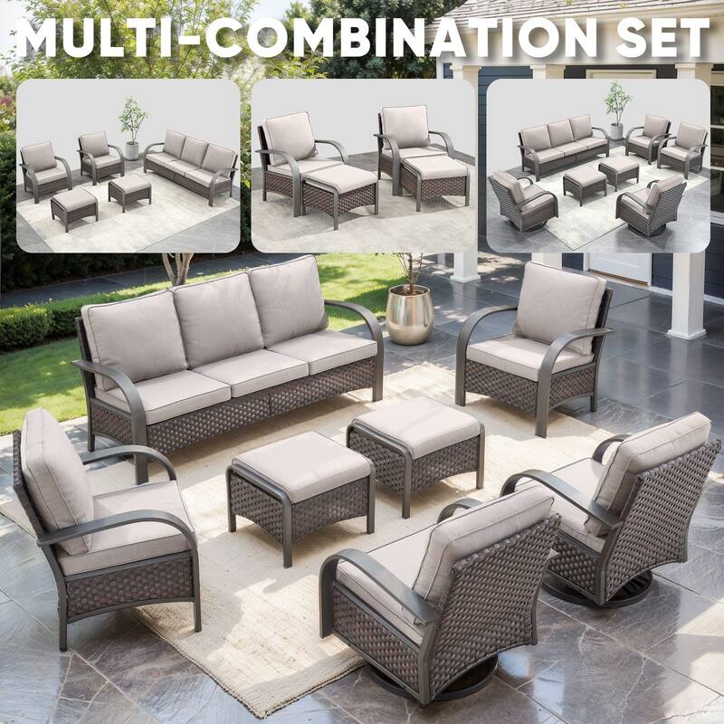 4 Piece Outdoor Patio Rattan Chair with Ottomans