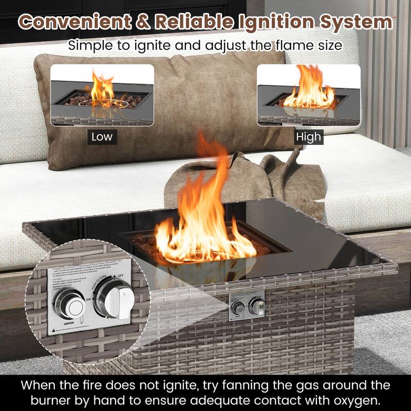 Costway 32.5" Propane Fire Pit Table Outdoor Wicker Gas Firepit with - See Details