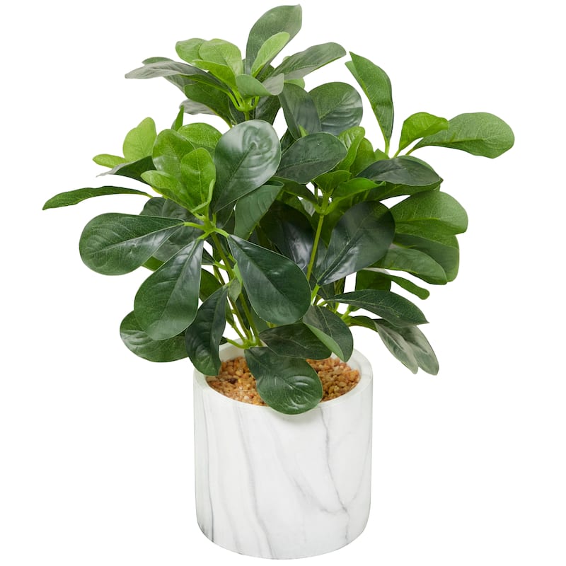 Faux Foliage Eucalyptus Artificial Plant with Realistic Leaves and White Marble Pot - Green - Roche River Decor