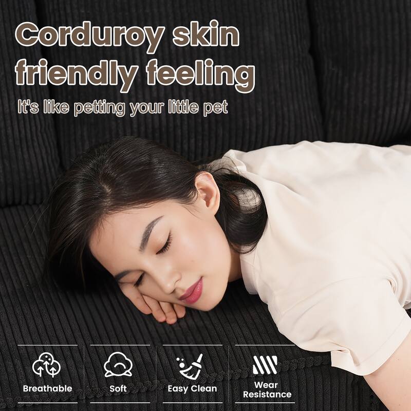 HOOOWOOO Modular Corduroy Upholstered Wide Armrest Couch with Ottoman