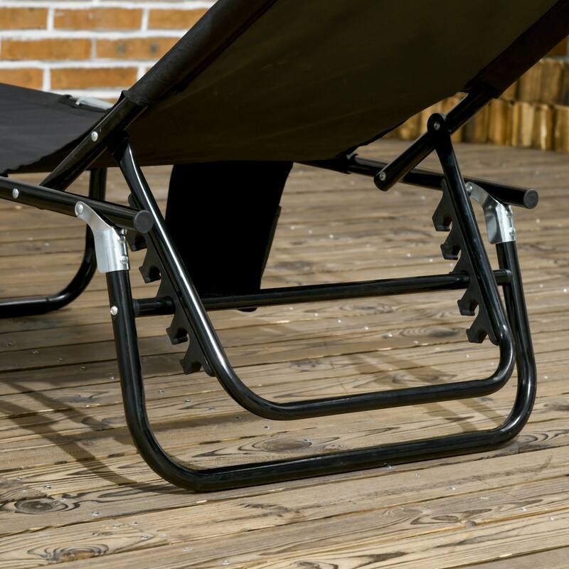 Folding Chaise Lounge Pool Chairs, Outdoor Sun Tanning Chairs with Canopy Shade