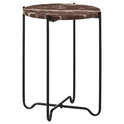 Latifa Round Marble Top Accent Side Table Red and Black