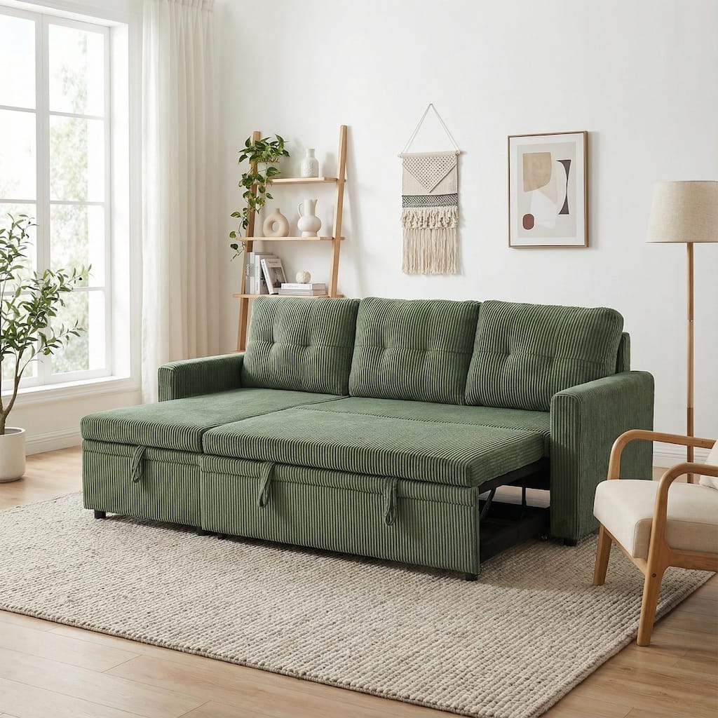 79" W L Shaped Reversible Convertible Pull Out Couch Bed Sleeper Sofa