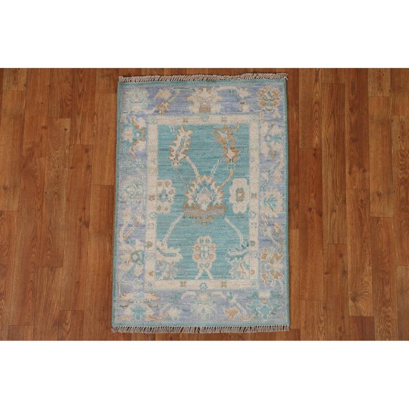 Hand Knotted Oriental 100% Wool Carpet Transitional Floral Navy Blue & Blues Oushak Area Rug - 2' 11'' X 2' 0''