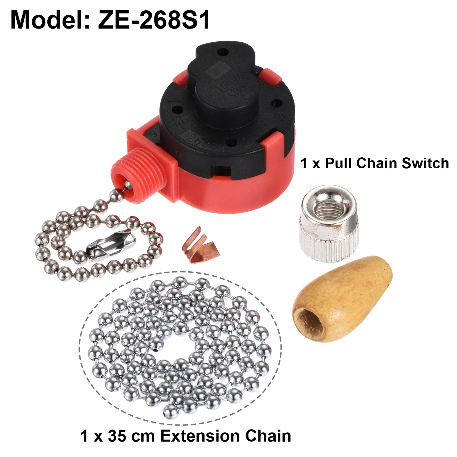 Pull Chain Switch 3 Speed 4 Wire ZE-268S1 w Chain for Ceiling Fan Lamp