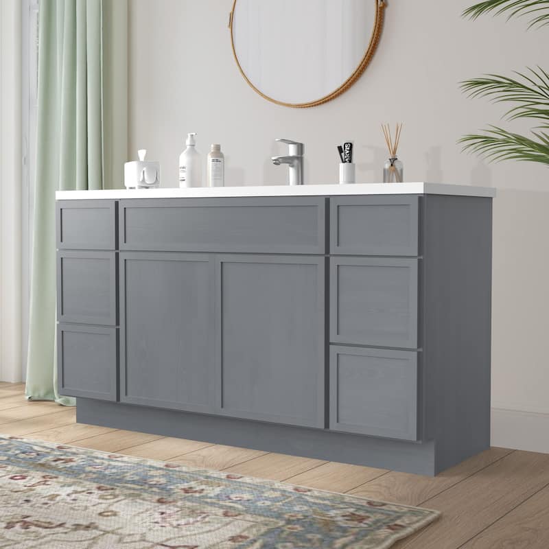 Vanity Art 57" Birch Freestanding Bathroom Vanity Cabinet without Top