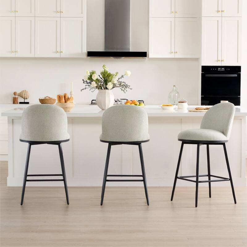 Beverly Swivel Counter Bar Stool Set 26 in Barstools with Metal Frame - Set of 3 - Light