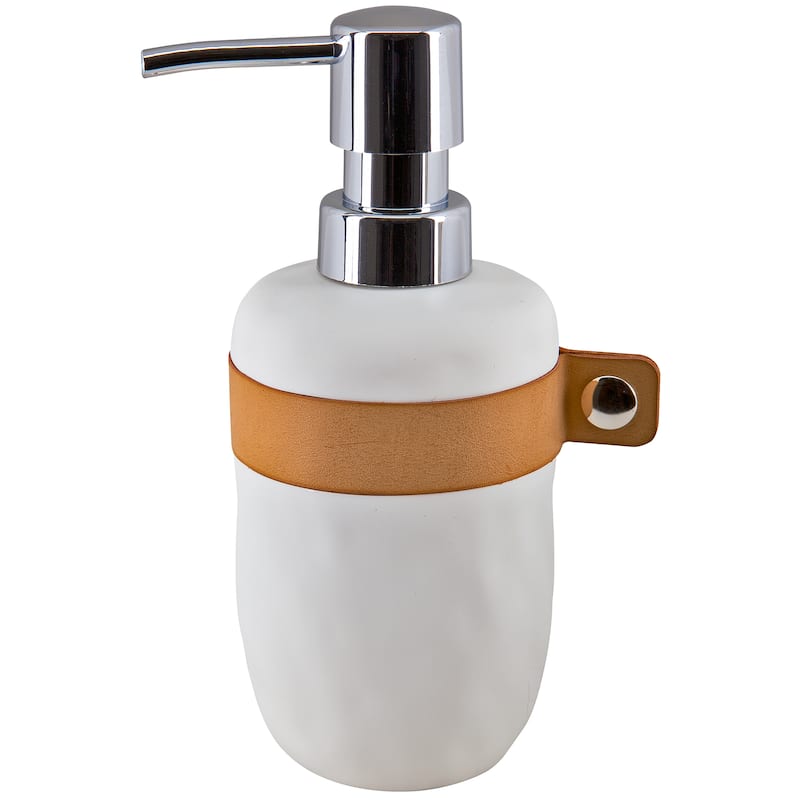 Spirella Lio White Polyresin and Leather Soap Dispenser