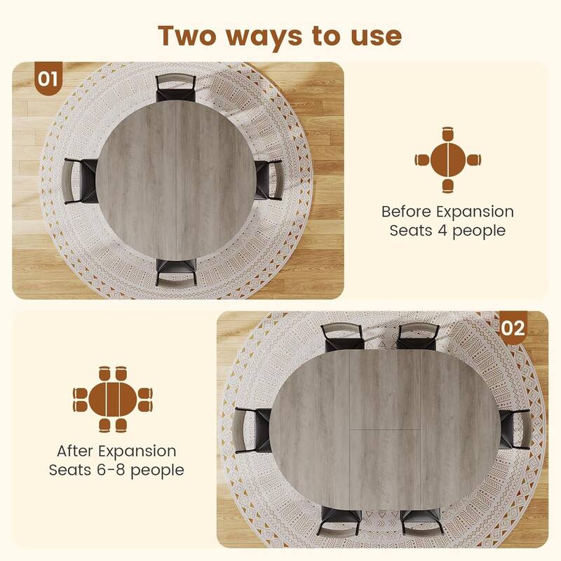 Extendable Dining Table Set 4-6 People 5-Piece Kitchen Table Set with 4 Cushion Chairs