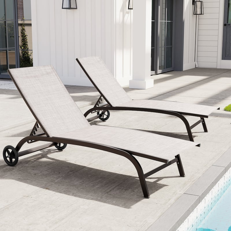 Outdoor Chaise Lounge Chair Pool Lounger with Adjustable Back and Wheels