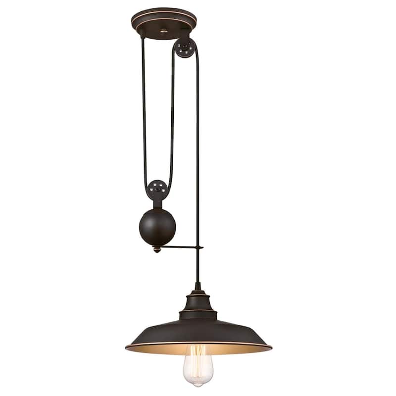 Westinghouse Iron Hill One-Light Indoor Pulley Pendant, Oil Rubbed Bronze Finish with Highlights - 1-Light