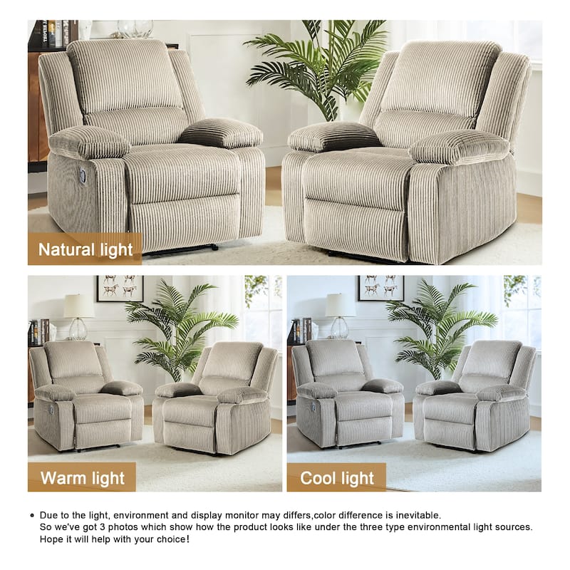 2 Set Corduroy Manual Recliner Glider Club Chair with Footrest