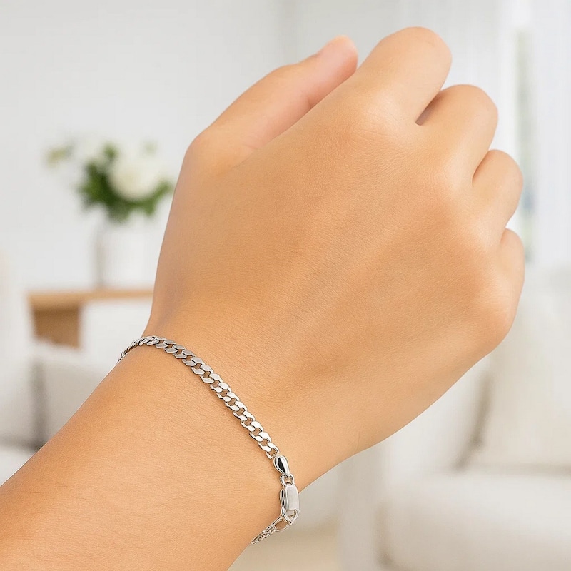 MayaMila 3.6mm 14k White Gold Solid Curb Bracelet