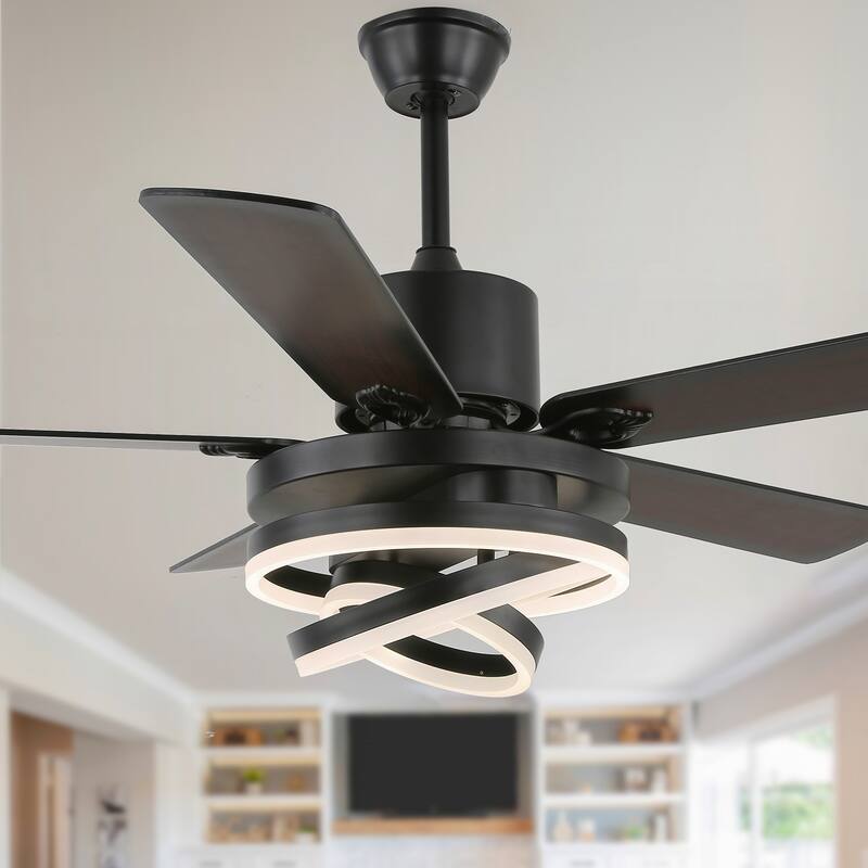 Bella Depot 52" Modern Ceiling Fan with Remote and Dimmble LED Light, DIY Light Shade 6-Speed Reversible Fanlight - 52 Inches - Black