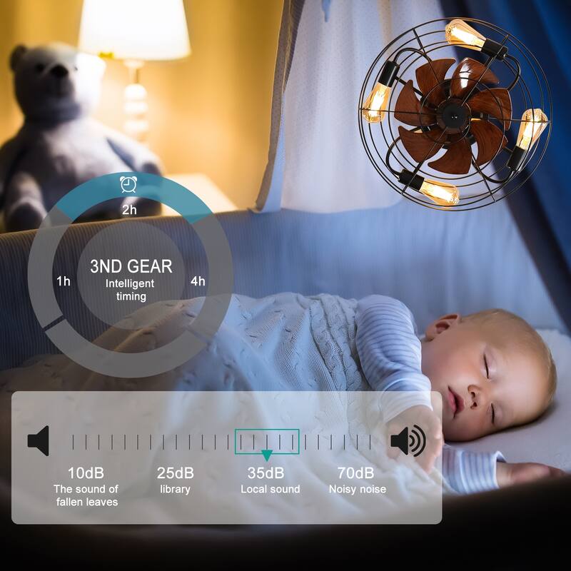 Modern Cage Ceiling Fan Light with Light and Remote Control, 6 Wind Speeds for Bedroom and Living Room