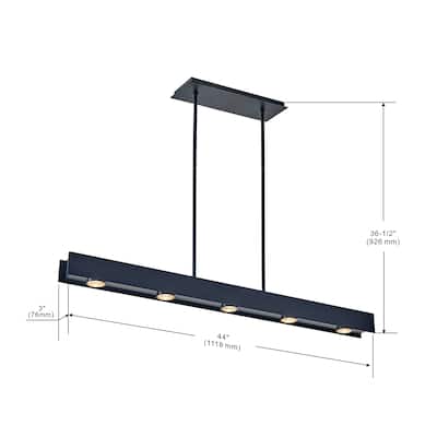 44 inch LED Pendant in Black Finish - 36.5"H x 44"W x 3"D