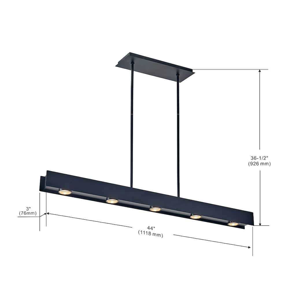 44 inch LED Pendant in Black Finish - 36.5"H x 44"W x 3"D