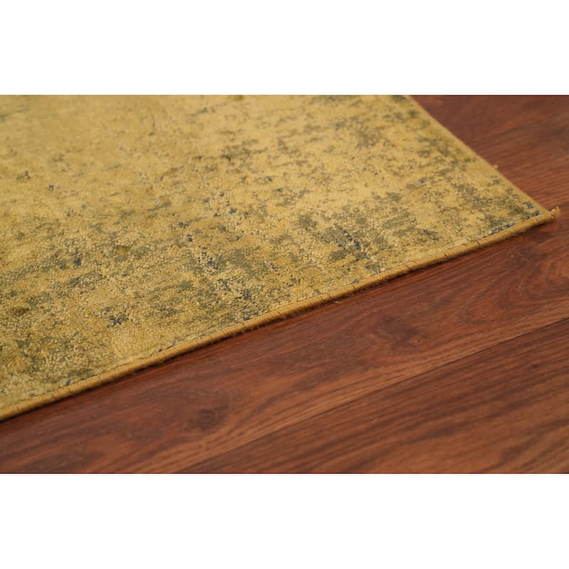 Machine Made Oriental Polyester Carpet Geometric Yellow & Gold Distressed Area Rug - 7' 5'' X 5' 2''