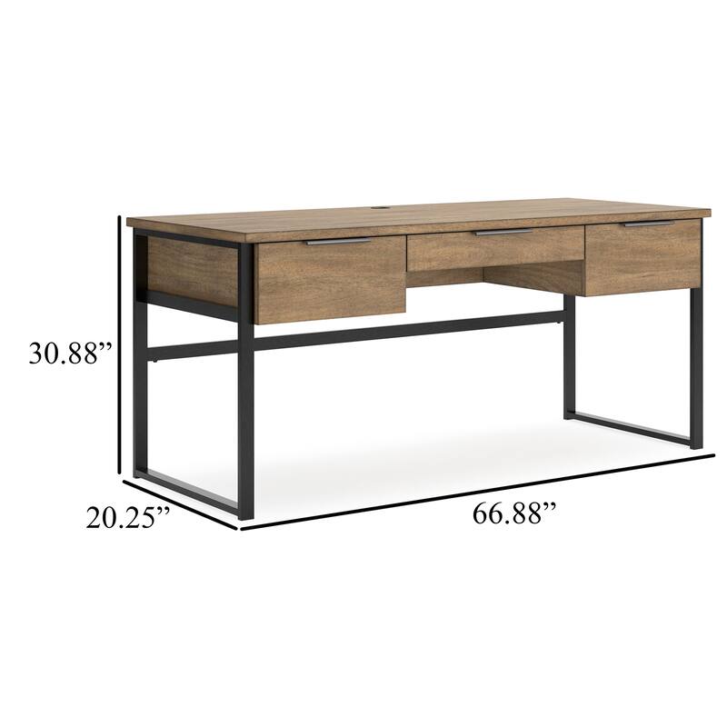Tey Home Office Desk, 3 Storage Drawers, Light Brown Wood, 67 Inch Top