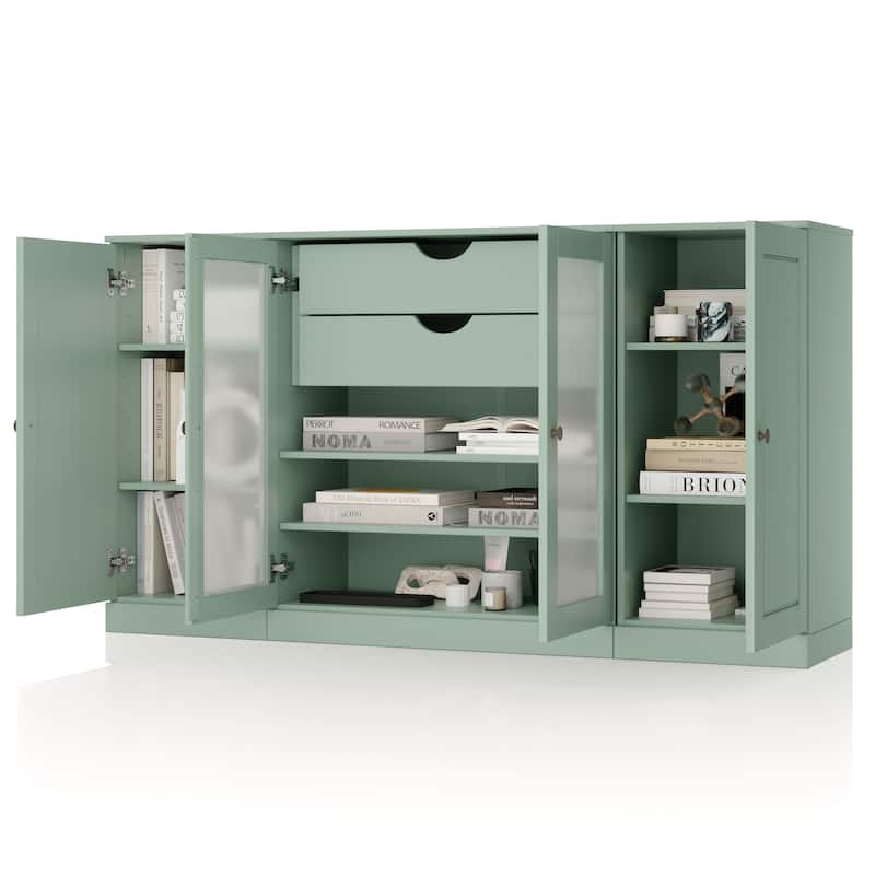 Palace Imports 100% Solid Wood 65" Sideboard with Solid, Frosted Glass Doors, 2-Drawers and Adjustable Shelves