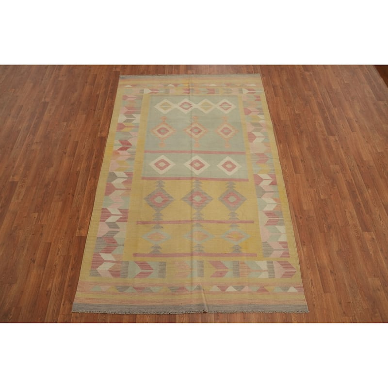 Hand Woven Oriental 100% Wool Carpet Southwestern Tribal Multi-Colored Kilim Area Rug - 8' 0'' X 5' 0''