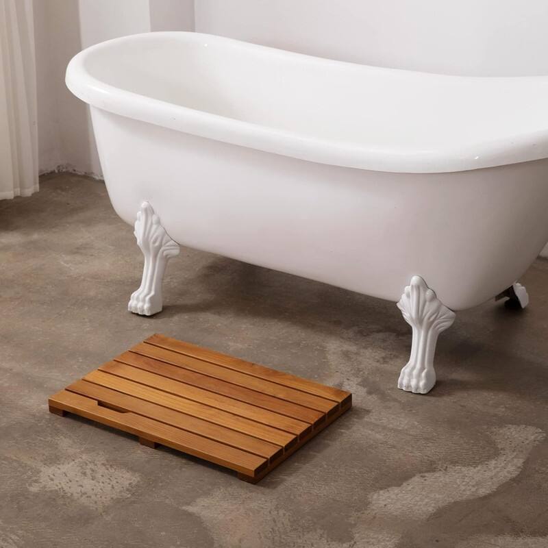 Teak Wood Reversible Bath Mat - Non-Slip Quick-Dry Shower Mat, Double-Sided Design
