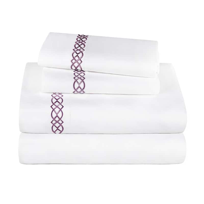 Superior Egyptian Cotton Embroidered Scroll 4 Piece Sheet Set