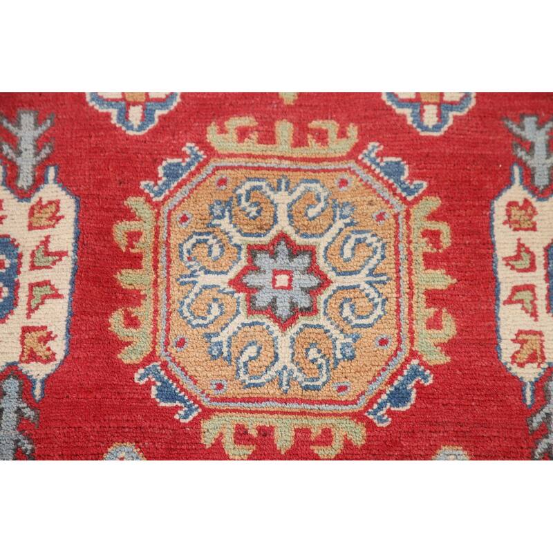 Hand Knotted Oriental 100% Wool Carpet Traditional Geometric Red Kazak Area Rug - 9' 8'' X 6' 4''