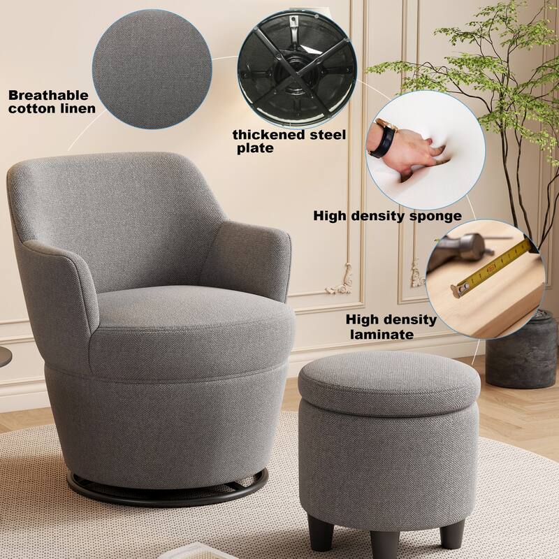 Swivel Accent Chair with Ottoman Lounge Barrel Chair with Nailhead Trim Swivel Round Barrel Chair for Living Room, Bedroom