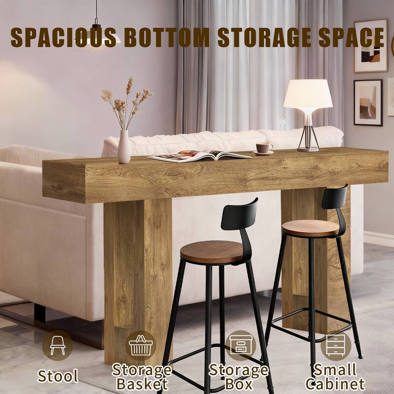 63 Inch Farmhouse Console Table, Rustic Entryway Table with Storage, Natural Wood Grain Sofa Table for Hallway & Living Room