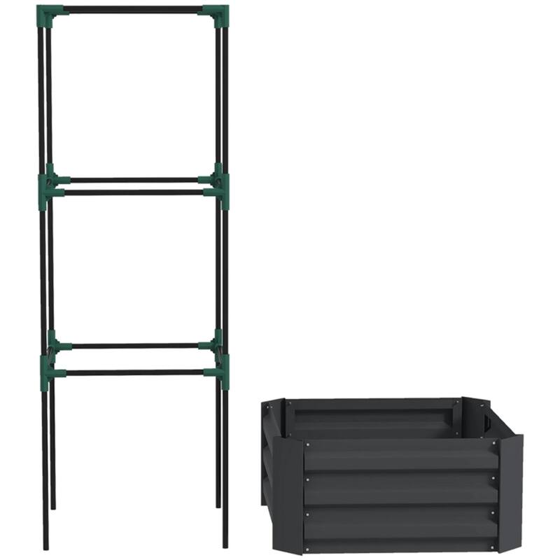 Galvanized Steel Raised Garden Bed with Adjustable Trellis for Vegetables Fruits and Flowers Outdoor Planter
