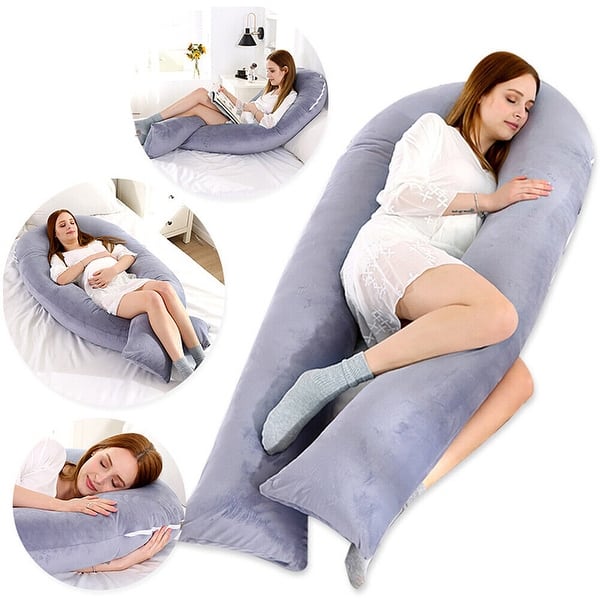 slide 2 of 7, 55" Dual-Sided U-Shaped Pregnancy Pillow with Cooling Cover