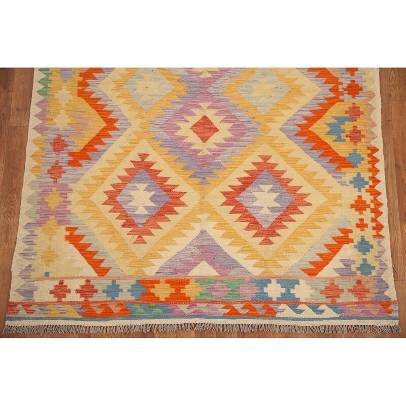 Hand Woven Oriental 100% Wool Carpet Southwestern Geometric Multi-Colored Kilim Area Rug - 6' 11'' X 5' 0''