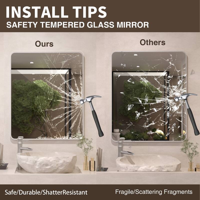 24/30/42/48/60 inch Rectangle Frameless Wall Mounted Bathroom Vanity Mirror