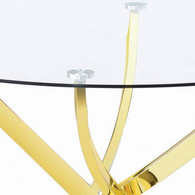 Round Glass Dining Table 60 Inch - Gold Metal Base, Contemporary Accent Table for Dining Room - 48