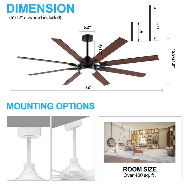 Airsurfer 68/72-inch Large LED Ceiling Fan with Light and Remote(8 ...