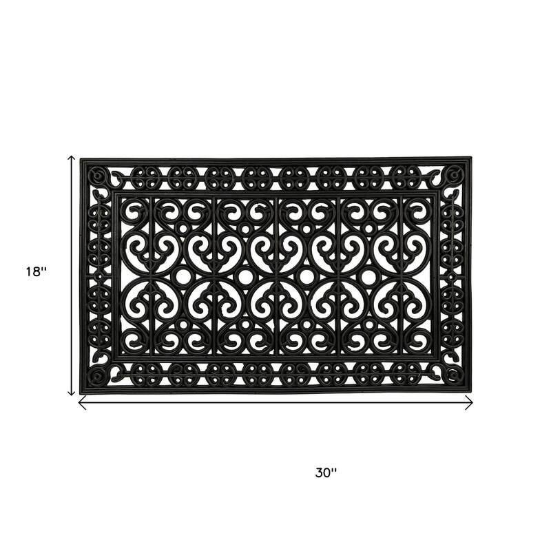 HomeRoots 18" X 30" Black Scrollwork Outdoor Rubber Door Mat - 18' X '30