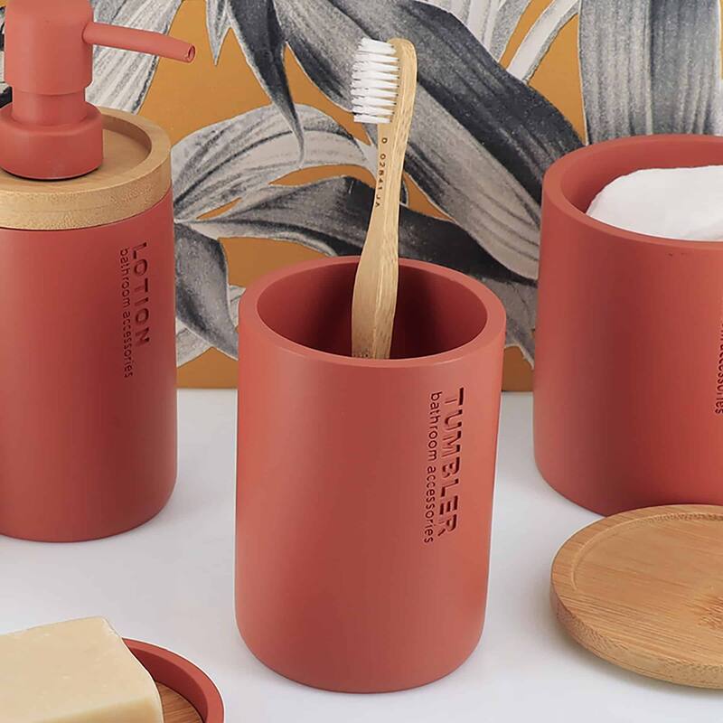 Modern Bathroom Tumbler, Minimalist Design Toothbrush Holder, Versatile Home Organizer - Terracotta