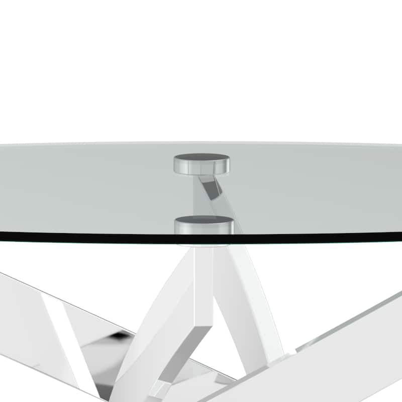 47.3" Modern Tempered Glass Coffee Table with Criss-Cross Legs